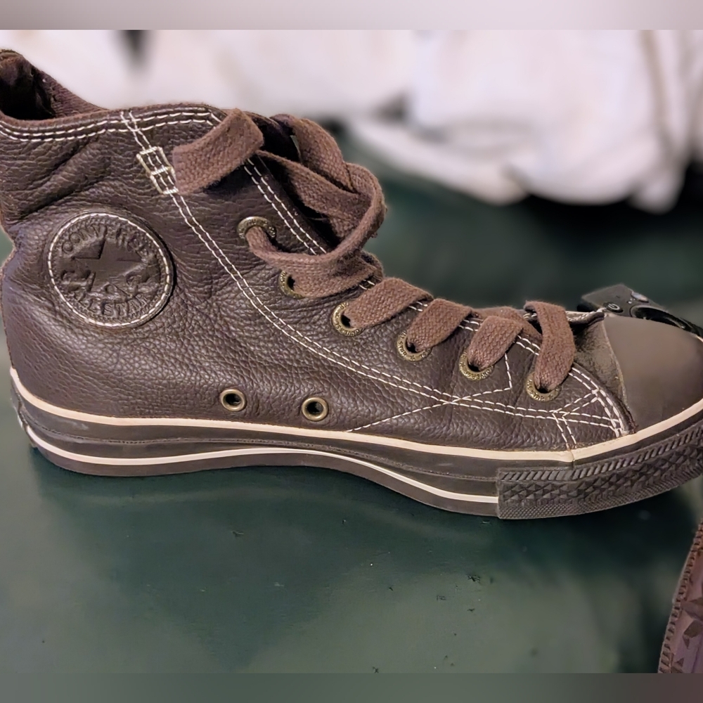 Converse All Star Water Repellent Hi Top Brown Leather Sneakers Women 6/Men 4 - Picture 4 of 8